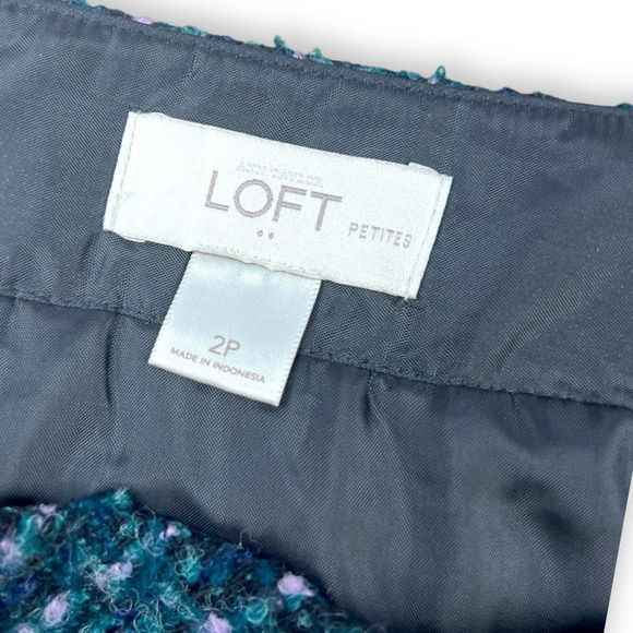 LOFT Fuzzy Wool Blend Mini Skirt Blue Green - Picture 7 of 7